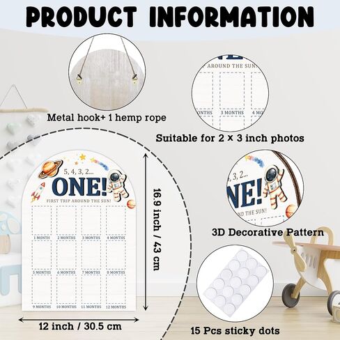 3D First Trip Around The Sun My First Year Photo Board, Space Baby Milestone Signs for Boys Girls Nursery Decor, 12 Month Wooden Picture Board for 2x3 Photos, Best Baby Keepsake Gifts-B16 in Saudi Arabia
