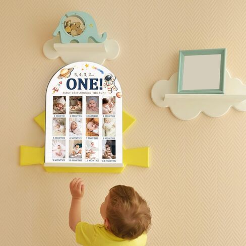 3D First Trip Around The Sun My First Year Photo Board, Space Baby Milestone Signs for Boys Girls Nursery Decor, 12 Month Wooden Picture Board for 2x3 Photos, Best Baby Keepsake Gifts-B16 in Saudi Arabia
