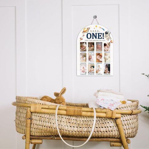 3D First Trip Around The Sun My First Year Photo Board, Space Baby Milestone Signs for Boys Girls Nursery Decor, 12 Month Wooden Picture Board for 2x3 Photos, Best Baby Keepsake Gifts-B16 in Saudi Arabia