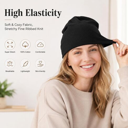 salbsever Summer Beanies, Cotton Beanie Black Beanie for Men Slouchy Beanies Ultra-Soft Cuffed Knit Hat in Kuwait