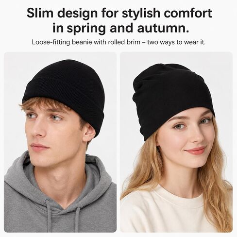 salbsever Summer Beanies, Cotton Beanie Black Beanie for Men Slouchy Beanies Ultra-Soft Cuffed Knit Hat in Kuwait