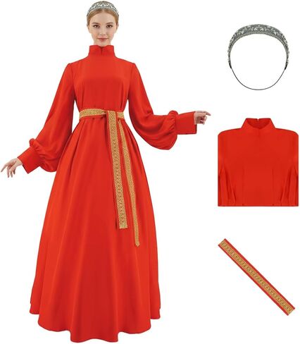 Princess Bride Costume Buttercup Cosplay Red Dress Belt Headband Set Halloween Medieval Queen Costume Party Outfits in Kuwait