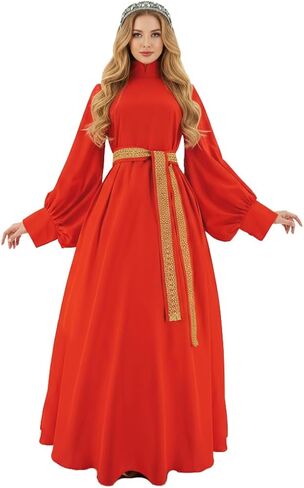 Princess Bride Costume Buttercup Cosplay Red Dress Belt Headband Set Halloween Medieval Queen Costume Party Outfits in Kuwait