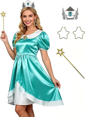 Princess Rosalina Costume Women Daisy Dress Party Gown Ball Dress Halloween with Crown Earrings Gloves Full Set in Saudi Arabia