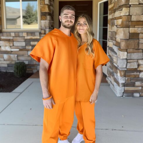 JPXH Women's Prison Inmate Costume Set Orange Two-Piece Adult Halloween Criminal Outfit in Saudi Arabia