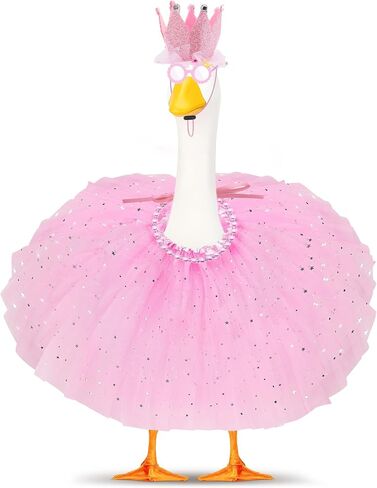 4 Pcs Porch Goose Outfit - Hot Pink Princess Goose Clothes with Hat, Necklace, Skirt, Glasses - Adorable Porch Goose Costumes for Lawn Yard Decor (Hot Pink) in Saudi Arabia