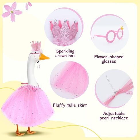 4 Pcs Porch Goose Outfit - Hot Pink Princess Goose Clothes with Hat, Necklace, Skirt, Glasses - Adorable Porch Goose Costumes for Lawn Yard Decor (Hot Pink) in Saudi Arabia