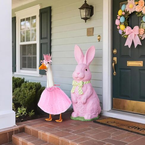 4 Pcs Porch Goose Outfit - Hot Pink Princess Goose Clothes with Hat, Necklace, Skirt, Glasses - Adorable Porch Goose Costumes for Lawn Yard Decor (Hot Pink) in Saudi Arabia