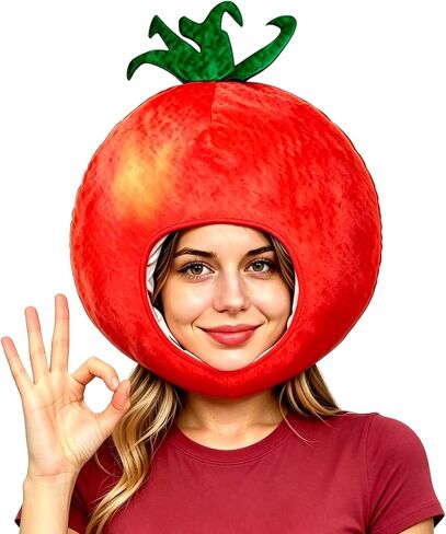 2026 Realistic Tomato Hat Mask Plush Vegetable Fruit Costume Adult Halloween Christmas Party in Saudi Arabia