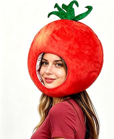 2026 Realistic Tomato Hat Mask Plush Vegetable Fruit Costume Adult Halloween Christmas Party in Saudi Arabia
