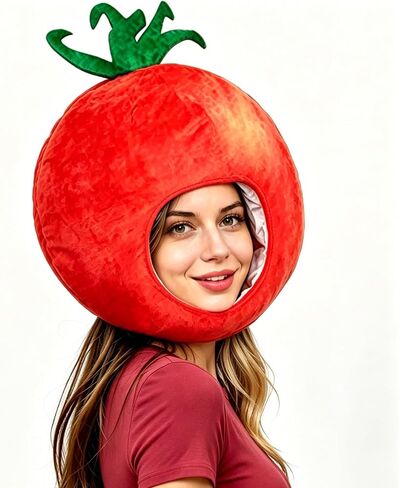 2026 Realistic Tomato Hat Mask Plush Vegetable Fruit Costume Adult Halloween Christmas Party in Saudi Arabia