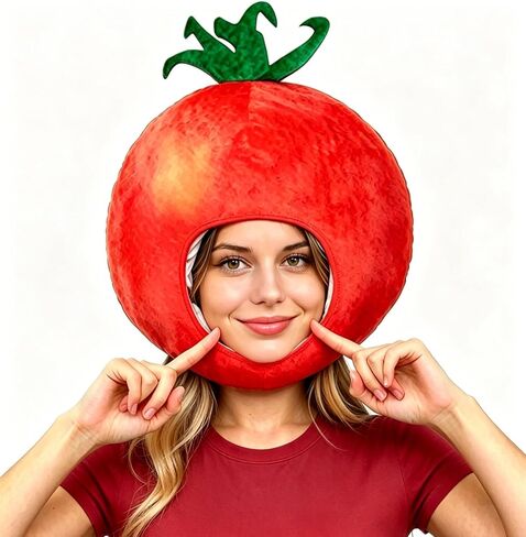 2026 Realistic Tomato Hat Mask Plush Vegetable Fruit Costume Adult Halloween Christmas Party in Saudi Arabia