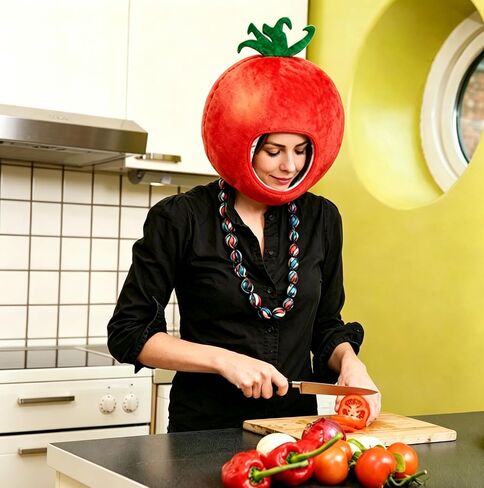 2026 Realistic Tomato Hat Mask Plush Vegetable Fruit Costume Adult Halloween Christmas Party in Saudi Arabia