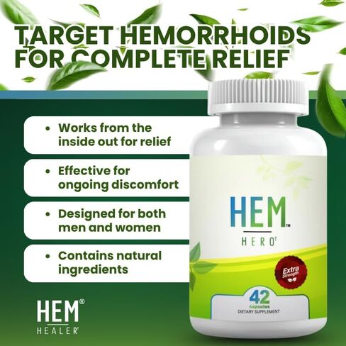 Hem Hero Extra Strength Hemorrhoid Treatment - Reduce Swelling, Soothe Itching & Irritation - 100% Natural - 42 Vegetarian Capsules in Saudi Arabia