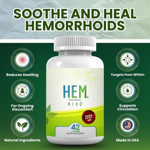 Hem Hero Extra Strength Hemorrhoid Treatment - Reduce Swelling, Soothe Itching & Irritation - 100% Natural - 42 Vegetarian Capsules in Saudi Arabia