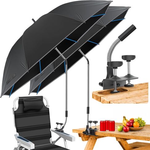 Beach Umbrella,2PACK 48.7inch Chair Umbrella with Clamp adjustable 360°,UV Protection Large Camping Chair Umbrellas for Camping chair, Glof Cart,Table（Chair,Table not include） in Kuwait