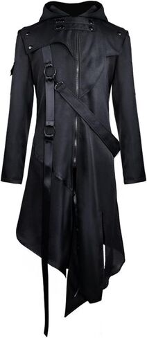 Men Gothic Victorian Long Coat, Medieval Renaissance Steampunk Hooded Jacket with Metal Fasteners in Kuwait