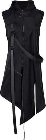 Men Gothic Victorian Long Coat, Medieval Renaissance Steampunk Hooded Jacket with Metal Fasteners in Kuwait