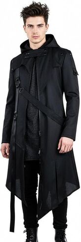 Men Gothic Victorian Long Coat, Medieval Renaissance Steampunk Hooded Jacket with Metal Fasteners in Kuwait