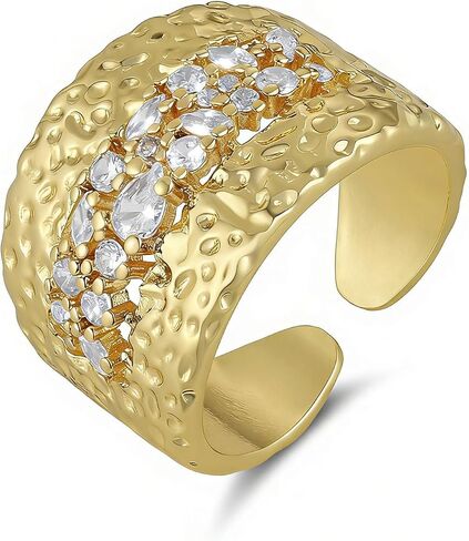 HZMAN 14K Gold Plated Open Ring for Women Brass Crystal Non Adjustable Statement Ring Collection in Kuwait