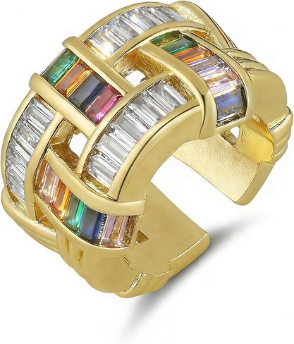 HZMAN 14K Gold Plated Open Ring for Women Brass Crystal Non Adjustable Statement Ring Collection in Kuwait
