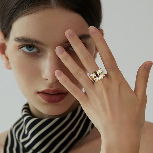 HZMAN 14K Gold Plated Open Ring for Women Brass Crystal Non Adjustable Statement Ring Collection in Kuwait