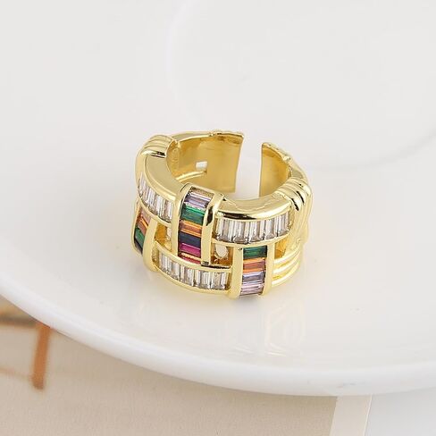 HZMAN 14K Gold Plated Open Ring for Women Brass Crystal Non Adjustable Statement Ring Collection in Kuwait