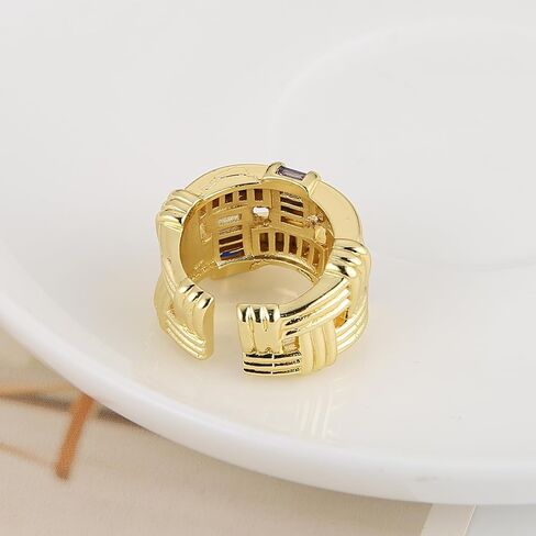 HZMAN 14K Gold Plated Open Ring for Women Brass Crystal Non Adjustable Statement Ring Collection in Kuwait