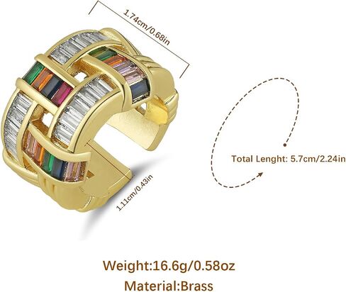 HZMAN 14K Gold Plated Open Ring for Women Brass Crystal Non Adjustable Statement Ring Collection in Kuwait