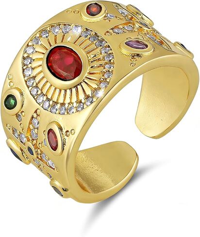 HZMAN 14K Gold Plated Open Ring for Women Brass Crystal Non Adjustable Statement Ring Collection in Kuwait