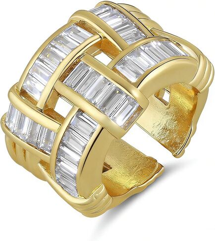 HZMAN 14K Gold Plated Open Ring for Women Brass Crystal Non Adjustable Statement Ring Collection in Kuwait