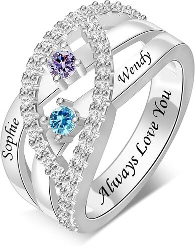 Mothers Ring Personalized 1-6 Birthstones Family Rings Sterling Silver Engraved Name Rings Custom Ring for Women Grandma Mom Her on Mother's Day Christmas Anniversary in Saudi Arabia