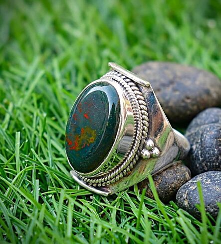 Bloodstone 925 Sterling Silver Handmade Stacking Ring Unique Stone Ring Christmas Gift Jewelry For Women in Kuwait