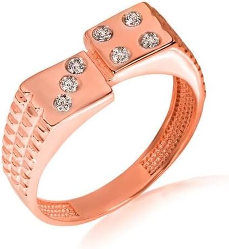 3D Dice Lucky Seven CZ Ribbed Fine Ring Real Solid 14K Gold in Kuwait