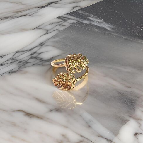 Double Monstera Leaf Ring, Adjustable ring, Womens ring, Gold Ring in Saudi Arabia
