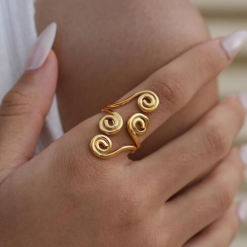 Pierced Owl 18K Gold Plated 304 Stainless Steel Multi Spiral Adjustable Statement Ring in Kuwait