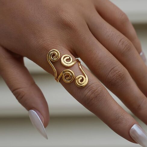 Pierced Owl 18K Gold Plated 304 Stainless Steel Multi Spiral Adjustable Statement Ring in Kuwait