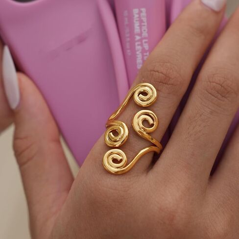 Pierced Owl 18K Gold Plated 304 Stainless Steel Multi Spiral Adjustable Statement Ring in Kuwait