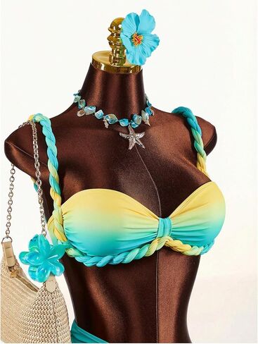 RoseSeek Women's Ombre 3 Piece Bikini Sets Ruched Twist Strap Bathing Suit with Beach Cover Up Skirt in Kuwait