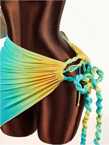 RoseSeek Women's Ombre 3 Piece Bikini Sets Ruched Twist Strap Bathing Suit with Beach Cover Up Skirt in Kuwait