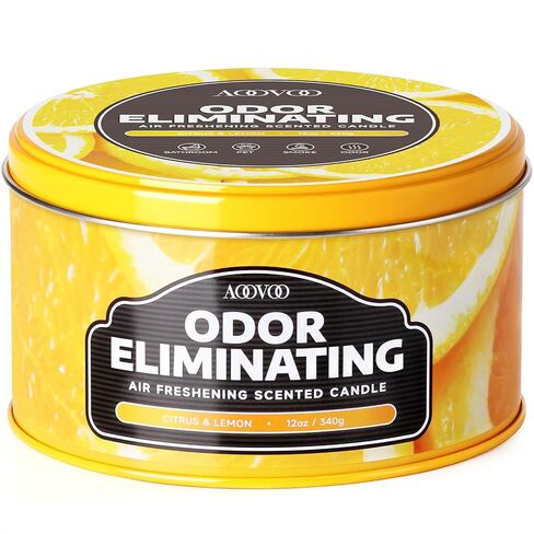 AOOVOO Citrus Lemon Odor Eliminating Candle - 3 Wick 12oz Long Lasting Highly Fragranced Candle, Eliminates 95% of Smoke, Food, Pet and Other Smells Quickly, Large Air Freshing Soy Candles in Saudi Arabia