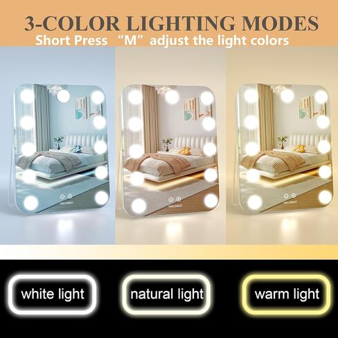 halumao 14.6" Vanity/Makeup Mirror with Lights, Hollywood Mirror with 11 Dimmable LED Bulbs,3 Color Modes,Touch Control in Saudi Arabia