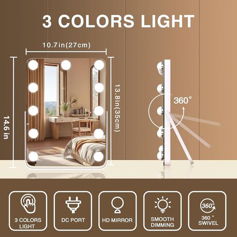 halumao 14.6" Vanity/Makeup Mirror with Lights, Hollywood Mirror with 11 Dimmable LED Bulbs,3 Color Modes,Touch Control in Saudi Arabia