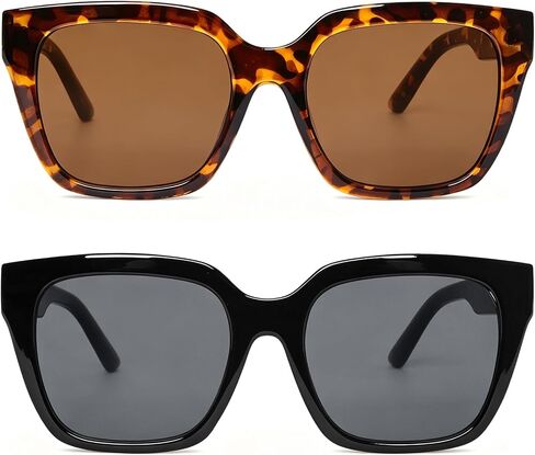 2Pcs Oversized Sunglasses for Women Vintage Big Large Square Wide Frame Shades Retro Sun Glasses Trendy UV Protection in Saudi Arabia