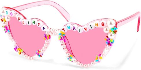 KICOSY 30th Birthday Sunglasses for Women, 30 Flirty and Thriving Heart Sunglasses, 30th Birthday Glasses, Pink Heart Shaped Sunglasses for 30th Birthday Party Decorations, Photo Booth Props in Saudi Arabia
