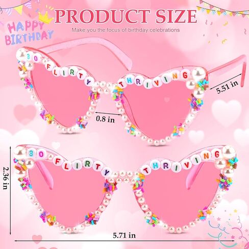 KICOSY 30th Birthday Sunglasses for Women, 30 Flirty and Thriving Heart Sunglasses, 30th Birthday Glasses, Pink Heart Shaped Sunglasses for 30th Birthday Party Decorations, Photo Booth Props in Saudi Arabia