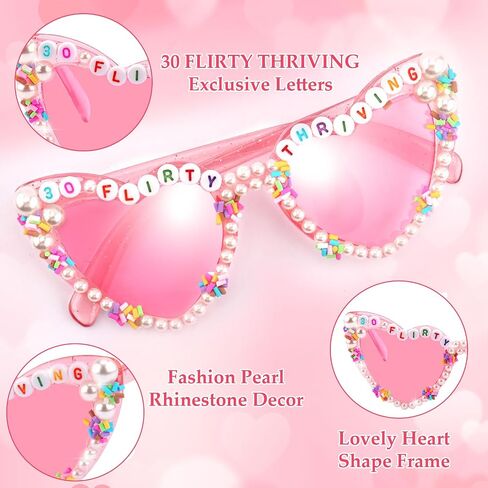 KICOSY 30th Birthday Sunglasses for Women, 30 Flirty and Thriving Heart Sunglasses, 30th Birthday Glasses, Pink Heart Shaped Sunglasses for 30th Birthday Party Decorations, Photo Booth Props in Saudi Arabia