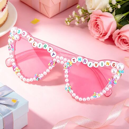 KICOSY 30th Birthday Sunglasses for Women, 30 Flirty and Thriving Heart Sunglasses, 30th Birthday Glasses, Pink Heart Shaped Sunglasses for 30th Birthday Party Decorations, Photo Booth Props in Saudi Arabia