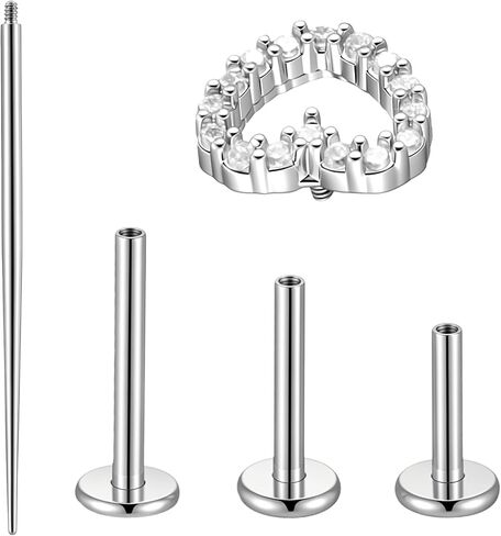 3PCS Ashley Piercing Lip Jewelry with Guide Pin, Heart Titanium 20g Flat Back Earrings, Internally Threaded Flat Back Earrings, for Ragus/Nose/Auricle/Lip/ear Cartilage Piercings in Saudi Arabia