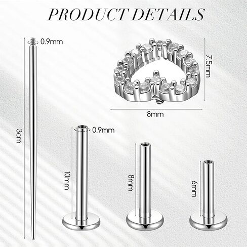 3PCS Ashley Piercing Lip Jewelry with Guide Pin, Heart Titanium 20g Flat Back Earrings, Internally Threaded Flat Back Earrings, for Ragus/Nose/Auricle/Lip/ear Cartilage Piercings in Saudi Arabia